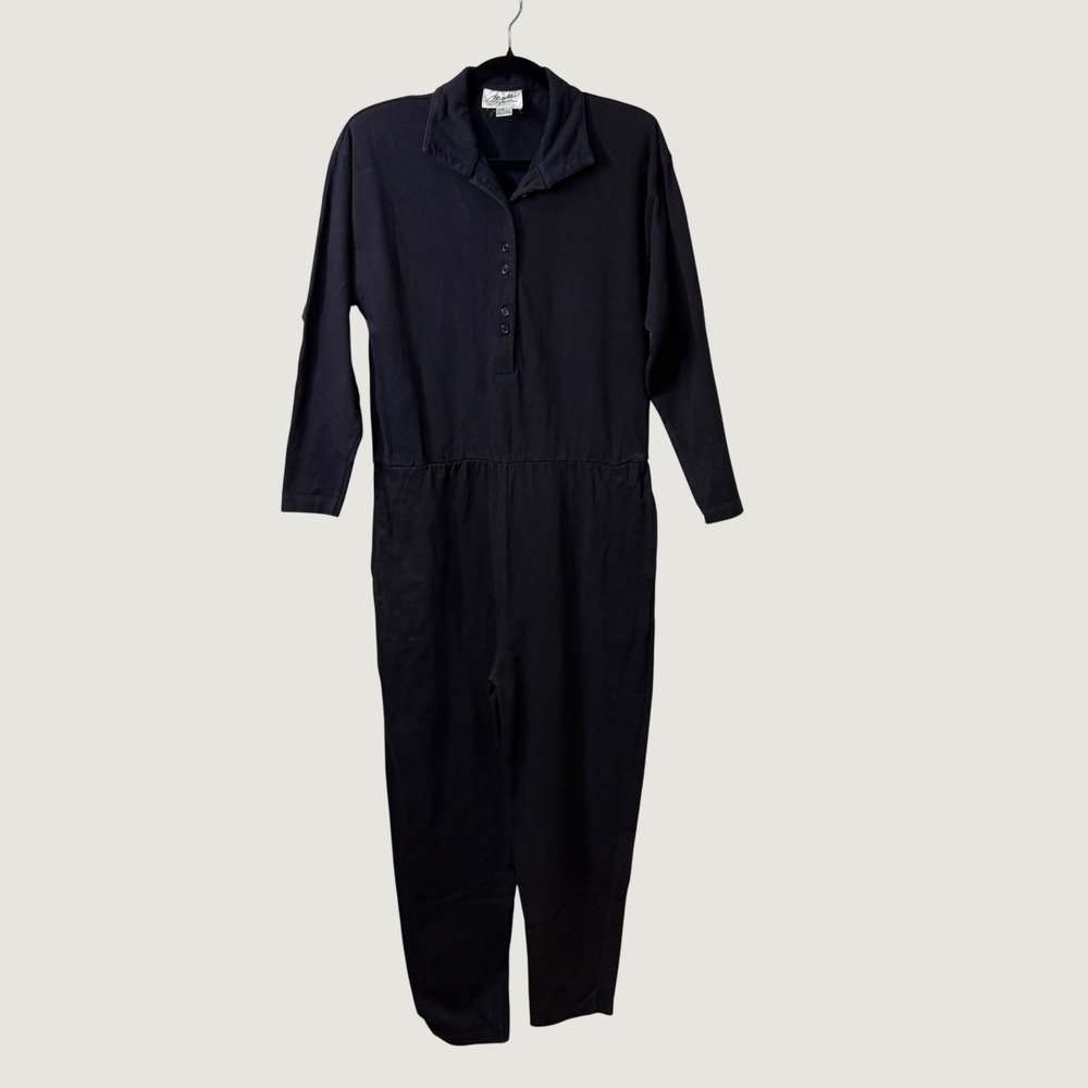 Vintage Brass Plum Nordstrom Black Cotton Long Sleeve Jumpsuit Womens Medium